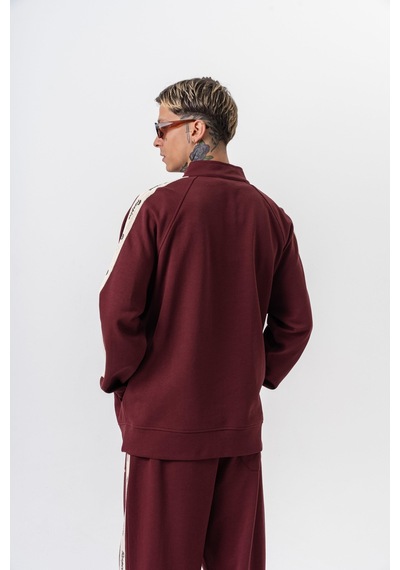 Erkek Respire Şerit Detaylı Dik Yaka Doubleface Zip Oversize Sweatshirt Bordo