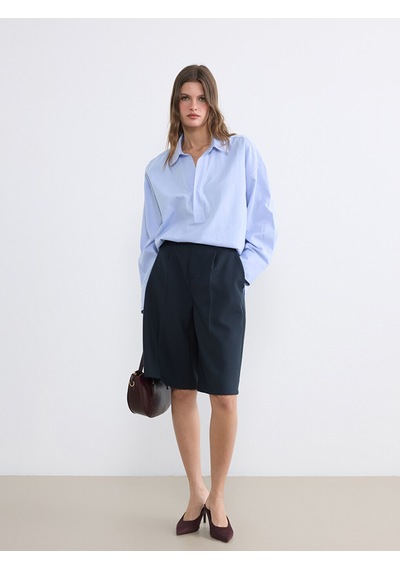 Lcwaıkıkı Classic Mavi Gömlek Yaka Oversize Oxford Bluz