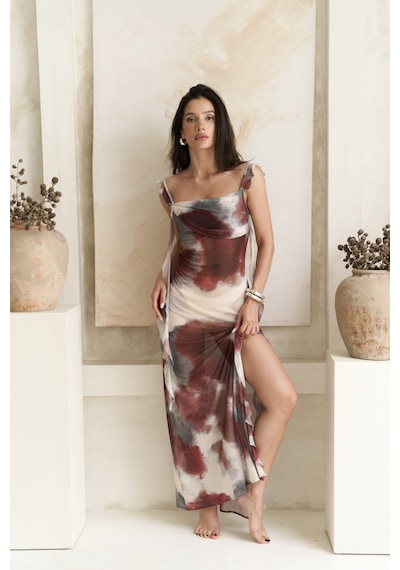 Mai Collection Mai Studios Co. Magi Fırfır Detay Bordo Uzun Elbise Bordo