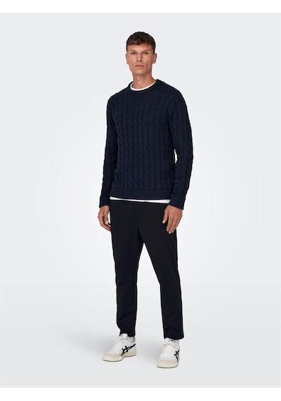 Only & Sons Onskıcker Lıfe Reg 3 Cable Crew Knıt Erkek Mavi Kazak - 22026504