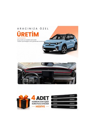 Citroen C3 Aircross 2023-2026 Uyumlu Torpido Koruma Örtüsü Oto Kılıfı - Siyah Kırmızı