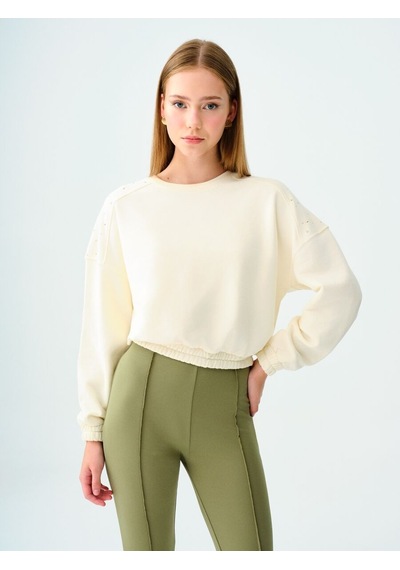 LOFT Long Crop Kadın Sweatshirt Lf2037666 Q1.v1 Ekru