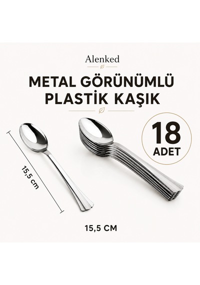 Metal Görünümlü 15,5cm Plastik Kaşık 18 Li Metalik