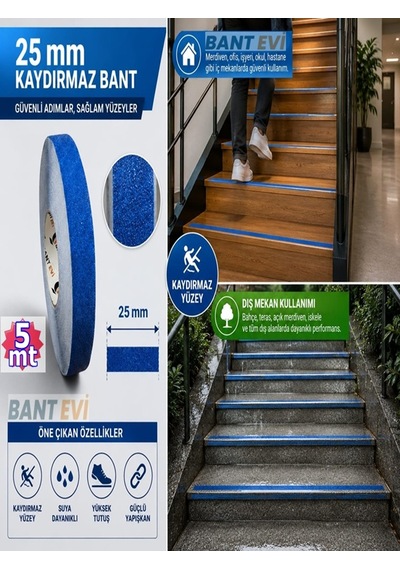 Mavi Merdiven Kaydırmaz Bant 25mmx5mt İnce Mavi Kaymaz Bant Zemin Kaydırmaz