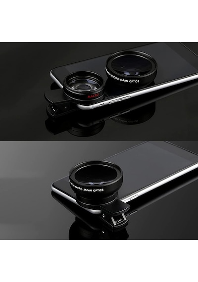 2 Si 1 Arada Klipsli Telefon Kamera Lensi 0.45x Ultra Geniş Açı 10x Makro 37mm Evrensel 49mm Uv Port Siyah Siyah
