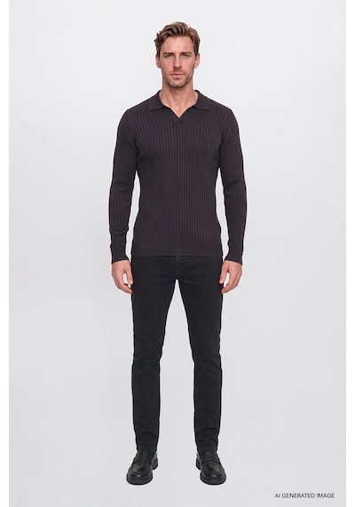 Ac&Co / Altınyıldız Classics Erkek Kahverengı Standart Fit Normal Kesim Polo Yaka Jakarlı Triko Kazak Kahverengi