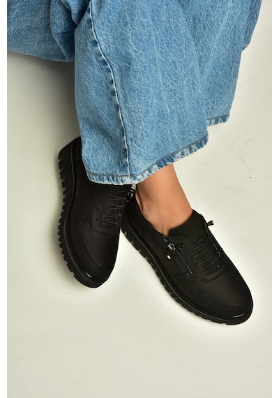 Fox Shoes U555040401 Siyah Hakiki Deri Nubuk Kadın Ayakkabı