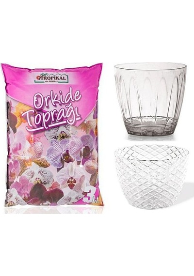 Orkide Toprağı 3lt Kristal Saksı 1,5 Lt - Sade Saksısı Şeffa
