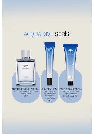Nemlendirici, Hafif Dokulu Unisex Parfümlü El Kremi Dashu Acqua Dive Perfume Hand Cream