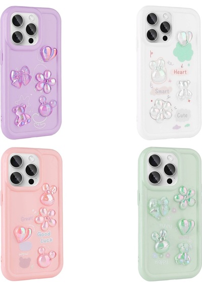 Apple Uyumlu iPhone 15 Pro Max Kılıf Kabartma Figürlü Parlak Zore Toys Silikon Kapak Caselab