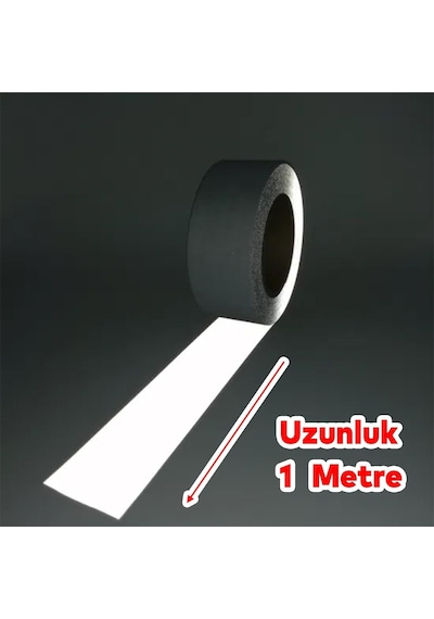 Metalize Gri Renk Düz Desensiz Reflektörlü Bant Gece Parlayan En 5 Cm 1 Mt İkaz Bandı Reflektif