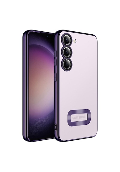 Fibaks Galaxy S23 Plus Uyumlu Kılıf Kamera Lens Korumalı Şeffaf Renkli Logo Gösteren Parlak Omega Kapak Mor
