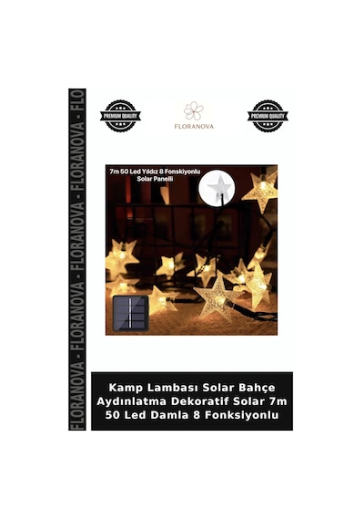 Kamp Lambası Solar Bahçe Aydınlatma Dekoratif Solar 7m 50 Led Damla 8 Fonksiyonlu