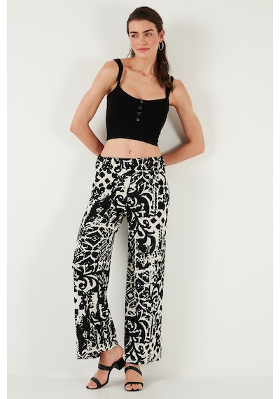 Lela Desenli Standart Fit Yüksek Bel Geniş Paça Bayan Pantolon 5869019 Siyah Lela Desenli Standart Fit Yüksek Bel Geniş Paça Bayan Pantolon 5869019 Siyah
