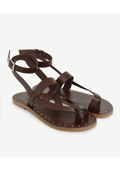 Yargıcı Tabanı Pimli Deri Sandalet 25ykay4013x 208 Kahverengi