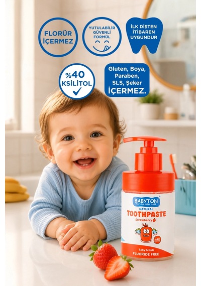 Doğal Çilekli Diş Macunu Florürsüz Pompalı 200 Ml Temel Bakım
