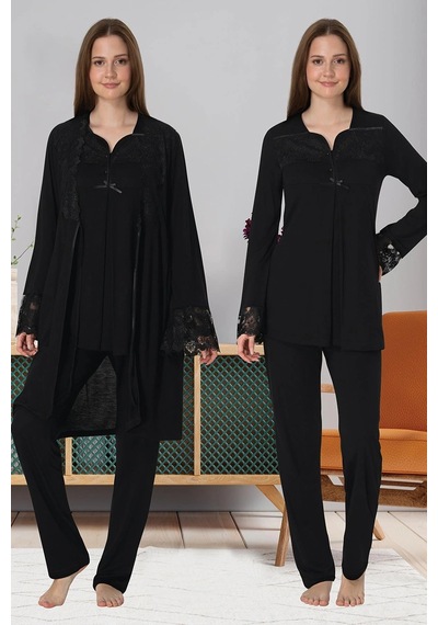 Angbutik Effortt 4084 Dantelli Sabahlıklı Lohusa Pijama Takımı