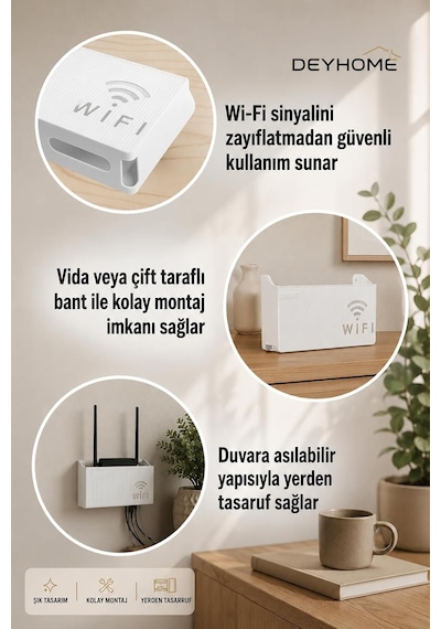 Deyhome Modem Gizleme Kutusu, Wi-fi Router Saklama Kapağı, Pleksi Malzeme, Duvara Monte, Kablo Düzenleyici, Beyaz Diğer