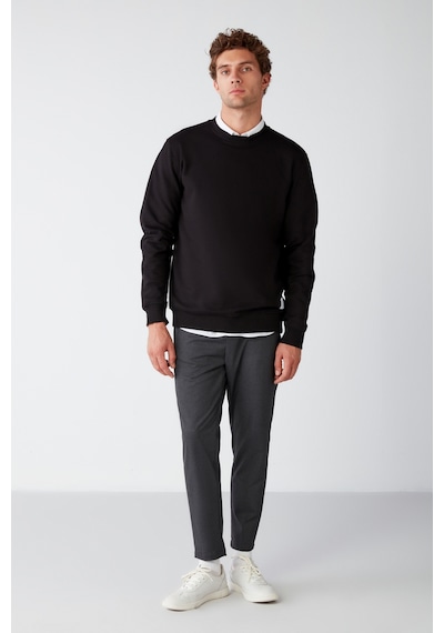 Grimelange Travis Erkek Yumuşacık Kumaşlı Regular Fit Yuvarlak Yakalı Siyah Sweatshirt