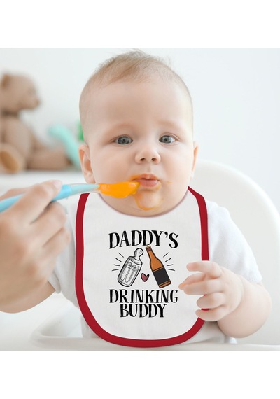 BK Kids Daddy's Drinking Buddy Tasarımlı Kırmızı Bebek Mama Önlüğ Kırmızı