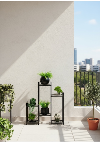 Uykula Modern Metal 6 Raflı Bitki Standı Dekoratif Saksılık Raf, Balkon & Salon Çiçeklik Standı