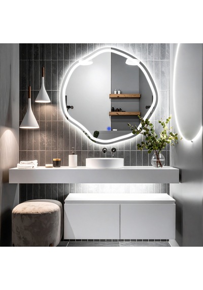 Lys Beyaz Led'li Lazer Kumlamalı Lavabo & Banyo Aynası Dokunmatik Sensörlü 60 X 60