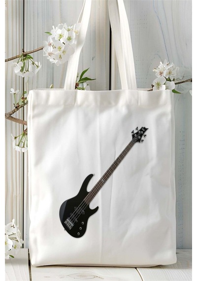 Art Hediye Elektrogitar Baskılı Bez Çanta Kişiye Özel Model 1 Çok Renkli