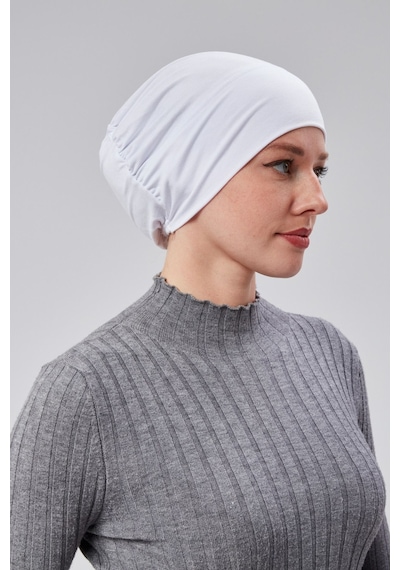 Sonbaharmoda Kadın Tesettür Hazır Pratik Geçmeli Bone Lastikli Kaymaz Beyaz
