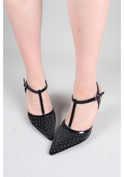 Birikon Arıs Saten Rugan Garnili Stiletto Siyah-8729 Siyah