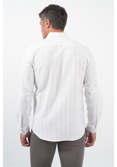 İmza Beyaz-haki Yumuşak Yaka Uzun Kol Slim Fit Pamuklu Gömlek 1004260259 Beyaz - Haki