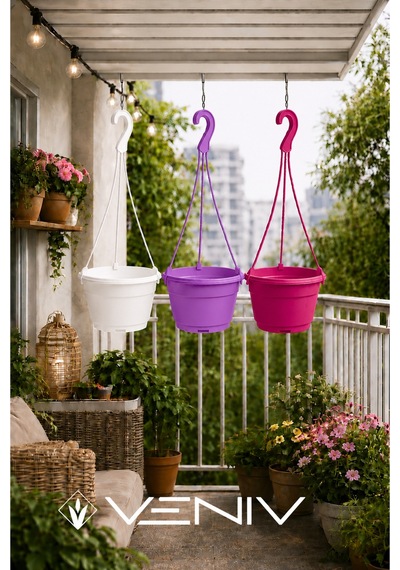 3 Adet Askılı Dekoratif Saksı -/ Askılar Dahil/- 18 Cm X 12 Cm 95313442