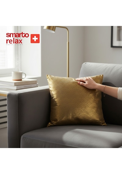 Smarto Relax Tekli Desenli Dekoratif Dolgulu Kırlent 45x45 Cm Siyah - Altın