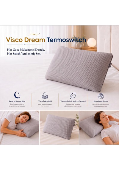 Homedius Visco Dream Termoswitch Boyun Destekli Ortopedik Visco Yastık 59x39 Cm Beyaz