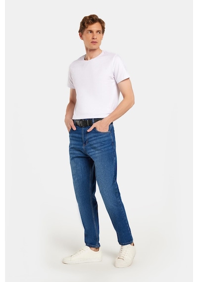 Tudors Erkek Relax Fit Geniş Kesim Boru Paça Denim Yıkamalı Taşlamalı Esnek Mavi Jean Kot Pantolon-34490 Mavi