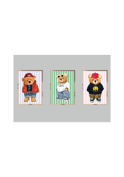 Poster 3 Lü Set Ahşap Çerçeveli Çocuk Odası Tablo Poster Çerçeveli Çok Renkli - 812308063 Çok Renkli
