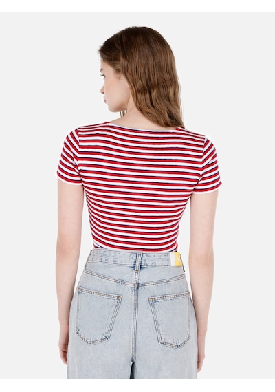 Colin's Colins Slim Fit Derin Yuvarlak Yaka Desenli Kırmızı Kadın Kısa Kol Tişört Cl1069122 Q1.v1 Red Kırmızı