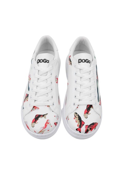 Kadın Vegan Deri Beyaz Sneakers - Koi World Tasarım Çok Renkli