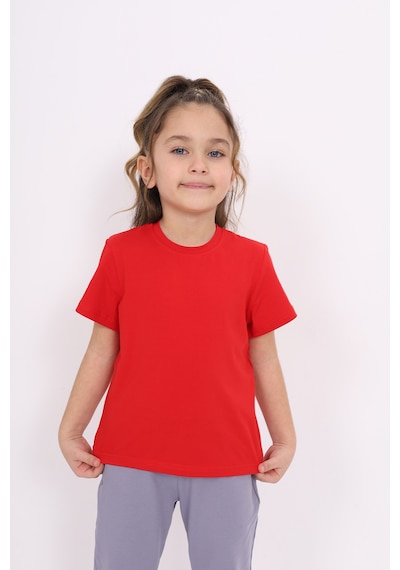 Toontoy Kids Kız Çocuk Bisiklet Yaka Kısa Kollu Tişört Kırmızı