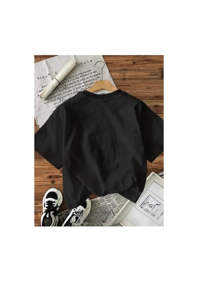Herkesemoda Leopar Kaplan Baskı Detaylı Basic T-shirt Siyah
