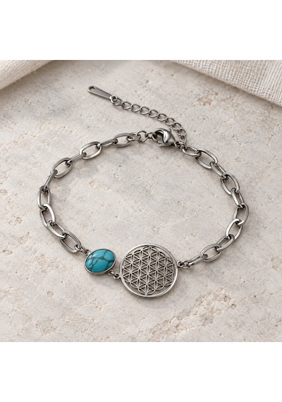 Dora S Shine Aqua Bloom Yaşam Çiçeği Motifli Turkuaz Renk Taş Detaylı Paslanmaz Çelik Kadın Bileklik Gümüş Renk Ayarlanabilir Zincir Renkli Dora S Shine Aqua Bloom Yaşam Çiçeği Motifli Turkuaz Renk Taş Detaylı Paslanmaz Çelik Kadın Bileklik Gümüş Renk Ayarlanabilir Zincir Renkli