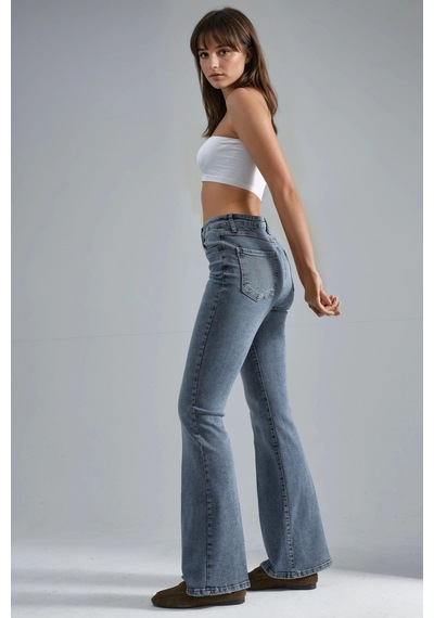 Hiccup Yüksek Bel Flare Kot Pantolon Açık Mavi Denim