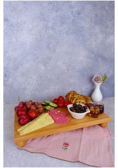 Justwood Risus Top Ayaklı 25x40 Cm Ahşap Dikdörtgen Pasta Sunum Servis Tabağı Kahverengi