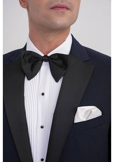 Slim Fit Fleto Cep Çıkarılabilir Saten Yaka Düz Lacivert Damatlık Smokin Takım Altro 032 Lacivert