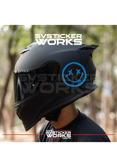 Smile Yazılı Kask Sticker Tüm Kasklar Uyumlu Tek Yön 1 Adet Mavi