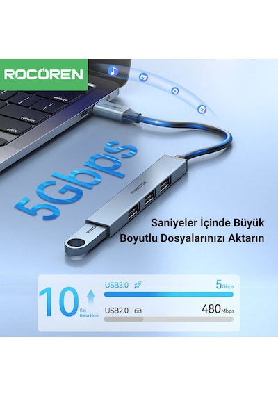 Rocoren Usb-a 3.0 5gbps 4 Portlu Usb Çoklayıcı Hub