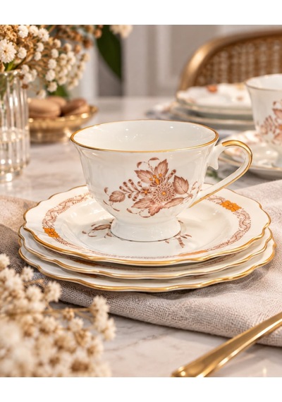 Verde Garden Brown 6 Kişilik Porselen Çay Fincanı Takımı -7920 Kahverengi