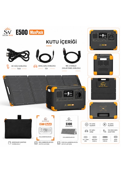 Solar Wise E500 Maxpack 600w 576wh Taşınabilir Güç İstasyonu + 100w Katlanabilir Güneş Paneli Lifepo4 Ups Wifi Bluetooth