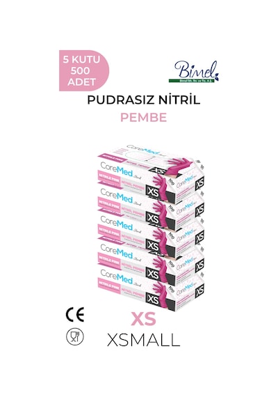 Nitril Pembe Pudrasız Muayene Eldiveni Xs - 5 Paket 100 Lü