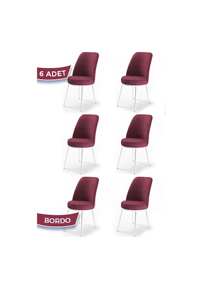 Canisa Concept Canisa Dexa Serisi 1.sınıf Yemek Ve Mutfak Sandalyesi , 6 Adet , Bordo , Ayaklar Beyaz Sandalye Bordo Ayakları Beyaz