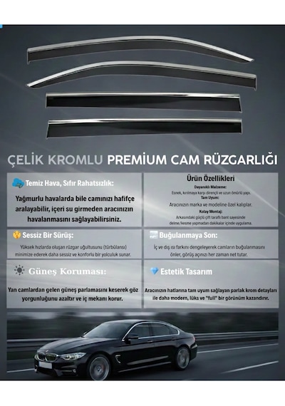 Fiat Egea Sd/hb/cross Araca Özel "çelik" Kromlu Cam Rüzgarlığı Pianoblack Yazılı-yazısız